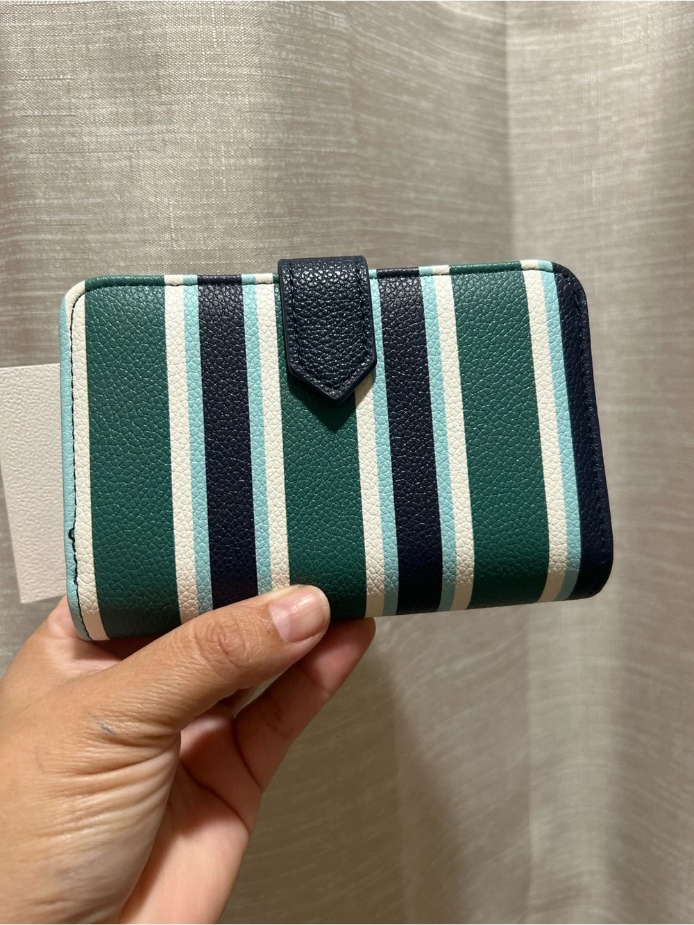 Anne Klein Striped Green & Navy Women's Wallet with Gold Horsebit Detail
